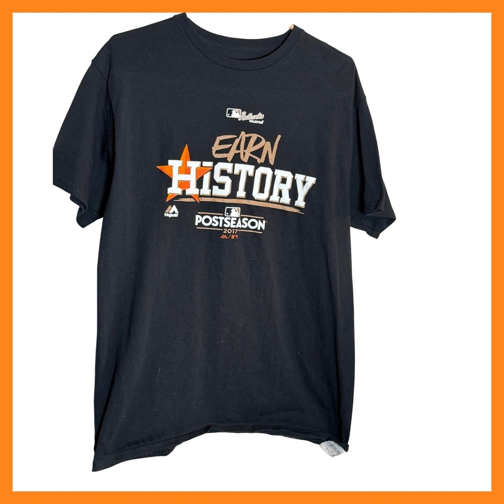 Majestic Houston Astros Mens Large Black 2017 Postseason Earn History T-Shirt